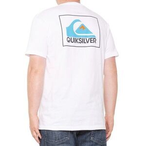New Men's Quiksilver White Medium T-Shirt Logo Wave Surfing Short Sleeve
